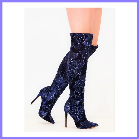 Shoes - NWT Sequin Thigh High Boot (Navy Blue)
